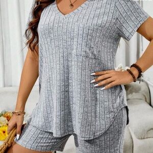 Gray Ribbed Women's Sleepwear Set